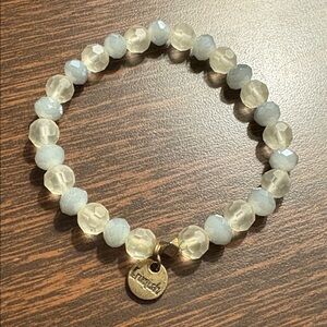 Erimish Cream and Light Blue Beaded Bracelet with Gold Charm
